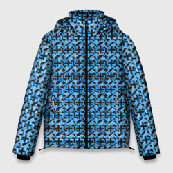 Чёрные плюсики на синем фоне – Мужская зимняя куртка 3D с принтом купить