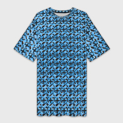 Чёрные плюсики на синем фоне – Платье-футболка 3D с принтом купить