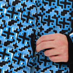 Куртка с принтом Чёрные плюсики на синем фоне для мужчины, вид на модели спереди №3. Цвет основы: черный