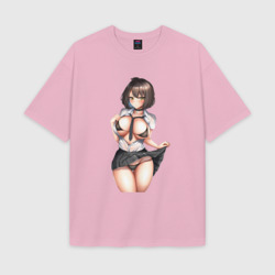 Женская футболка Oversize хлопок texturе Ахегао секси герл