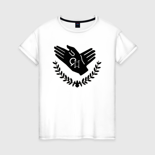 Женская футболка из хлопка с принтом Вайолет Эвергарден руки, вид спереди №1