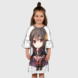Платье с принтом Konosuba Юн-юн чибик для ребенка, вид на модели спереди №3. Цвет основы: белый