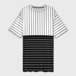 Полосатый чёрно-белый – Платье-футболка 3D с принтом купить