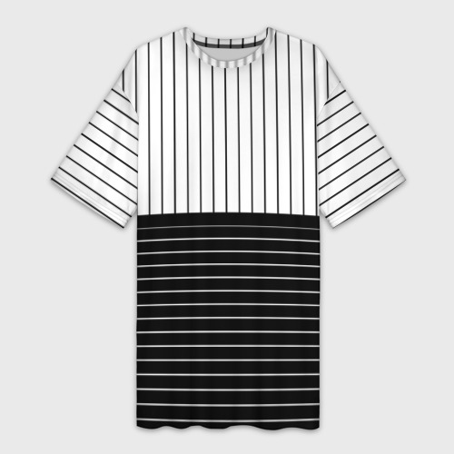 Платье-футболка с принтом Полосатый чёрно-белый, вид спереди №1