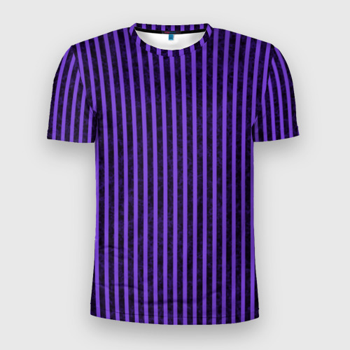 Мужская приталенная футболка с принтом Полосатый яркий фиолетовый, вид спереди №1