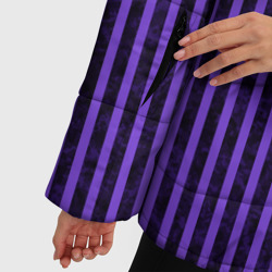 Куртка с принтом Полосатый яркий фиолетовый для женщины, вид на модели спереди №4. Цвет основы: черный