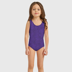 Купальник с принтом Полосатый яркий фиолетовый для ребенка, вид на модели спереди №2. Цвет основы: белый