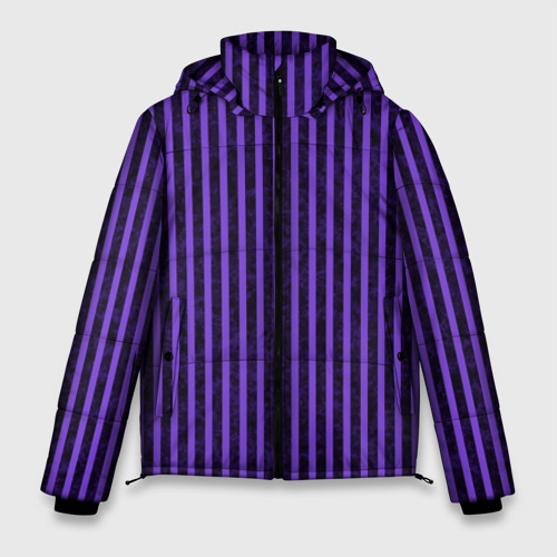 Мужская зимняя куртка с принтом Полосатый яркий фиолетовый, вид спереди №1