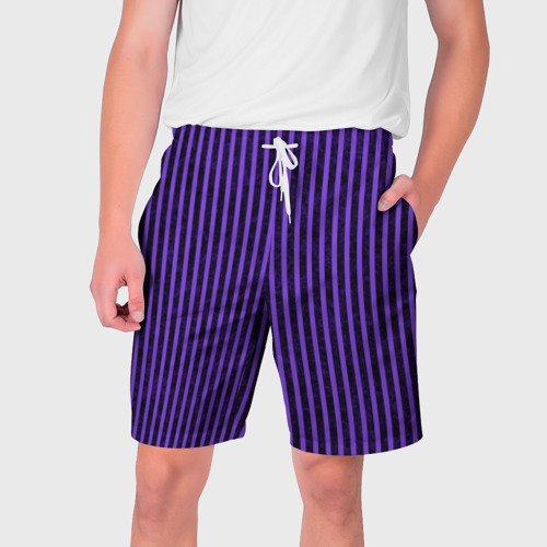 Мужские шорты с принтом Полосатый яркий фиолетовый, вид спереди №1