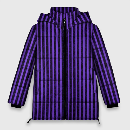 Женская зимняя куртка оверсайз с принтом Полосатый яркий фиолетовый, вид спереди №1