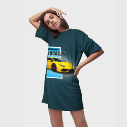 Платье с принтом Спортивная итальянская машина Lamborghini Huracan для женщины, вид на модели спереди №2. Цвет основы: белый