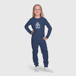 Пижама с принтом Панда в позе лотоса для ребенка, вид на модели спереди №4. Цвет основы: темно-синий