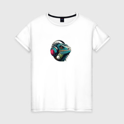 Игуана в наушниках – Женская футболка хлопок с принтом купить со скидкой в -20%