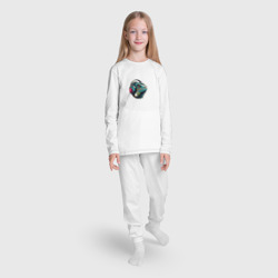 Пижама с принтом Игуана в наушниках для ребенка, вид на модели спереди №3. Цвет основы: белый