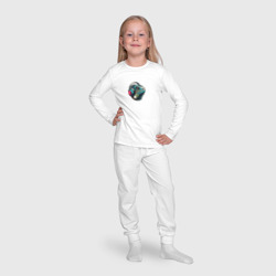 Пижама с принтом Игуана в наушниках для ребенка, вид на модели спереди №4. Цвет основы: белый