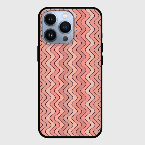 Чехол для iPhone 13 Pro с принтом Волнистые линии персиковый, вид спереди №1