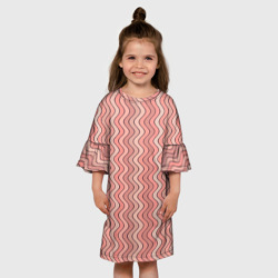 Платье с принтом Волнистые линии персиковый для ребенка, вид на модели спереди №3. Цвет основы: белый