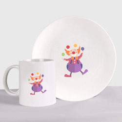 Клоун-жонглер  – Набор: тарелка + кружка с принтом купить