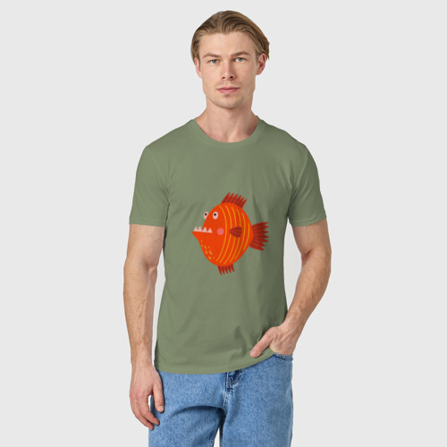 Мужская футболка хлопок с принтом Зубастая рыба, фото на моделе #1
