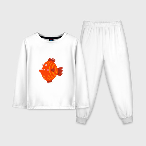 Детская пижама с лонгсливом из хлопка с принтом Зубастая рыба, вид спереди №1