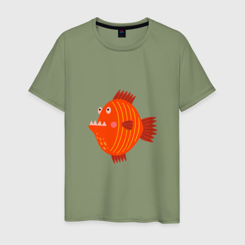 Мужская футболка хлопок с принтом Зубастая рыба, вид спереди #2