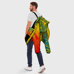 Куртка с принтом абстракция цветение акрил для мужчины, вид на модели сзади №3. Цвет основы: черный