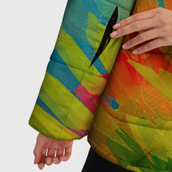 Куртка с принтом абстракция цветение акрил для женщины, вид на модели спереди №4. Цвет основы: черный