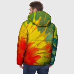 Куртка с принтом абстракция цветение акрил для мужчины, вид на модели сзади №2. Цвет основы: черный
