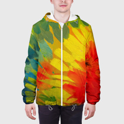 Куртка с принтом абстракция цветение акрил для мужчины, вид на модели спереди №3. Цвет основы: белый