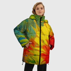 Куртка с принтом абстракция цветение акрил для женщины, вид на модели спереди №2. Цвет основы: черный