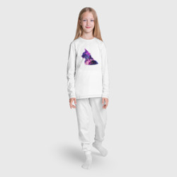 Пижама с принтом Фиолетовый кот и город эффект двойной экспозиции для ребенка, вид на модели спереди №3. Цвет основы: белый