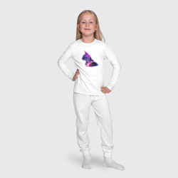 Пижама с принтом Фиолетовый кот и город эффект двойной экспозиции для ребенка, вид на модели спереди №4. Цвет основы: белый