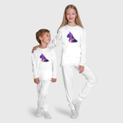 Пижама с принтом Фиолетовый кот и город эффект двойной экспозиции для ребенка, вид на модели спереди №5. Цвет основы: белый
