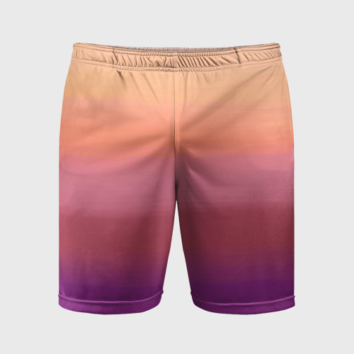 Мужские шорты спортивные с принтом Абстракция градиент на закате дня, вид спереди №1