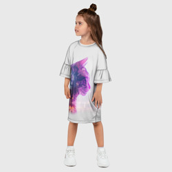 Платье с принтом Кот и город эффект двойной экспозиции для ребенка, вид на модели спереди №2. Цвет основы: белый