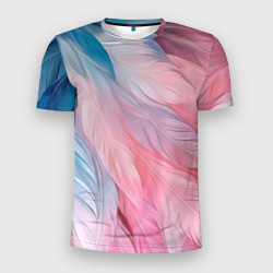 Пастельно-голубые и розовые перья – Мужская футболка 3D Slim с принтом купить со скидкой в -9%