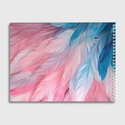 Альбом с принтом Пастельно-голубые и розовые перья для любого человека, вид сзади №1. Цвет основы: белый