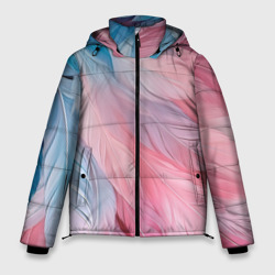 Пастельно-голубые и розовые перья – Мужская зимняя куртка 3D с принтом купить