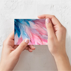 Открытка с принтом Пастельно-голубые и розовые перья для любого человека, вид спереди №2. Цвет основы: белый