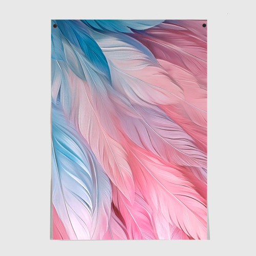 Постеры с принтом Пастельно-голубые и розовые перья, вид спереди №1