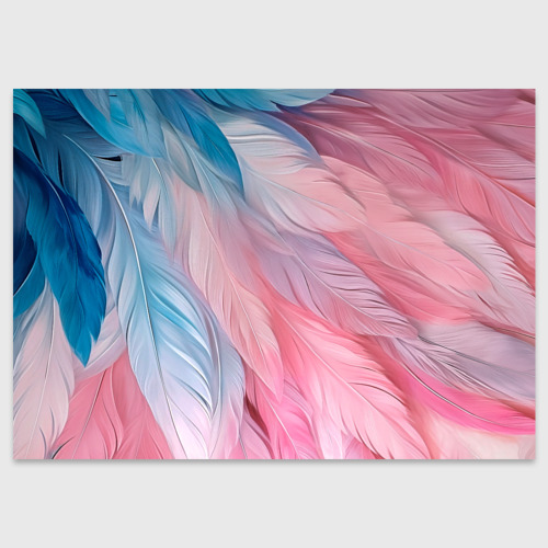 Поздравительная открытка с принтом Пастельно-голубые и розовые перья, вид спереди №1