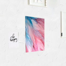 Постер с принтом Пастельно-голубые и розовые перья для любого человека, вид спереди №3. Цвет основы: белый