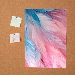 Постер с принтом Пастельно-голубые и розовые перья для любого человека, вид спереди №2. Цвет основы: белый