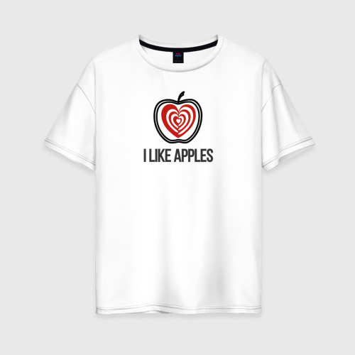 Женская футболка оверсайз из хлопка с принтом Графика яблоко, вид спереди №1