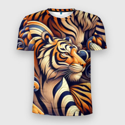 Бенгальский тигр - паттерн – Мужская футболка 3D Slim с принтом купить со скидкой в -9%