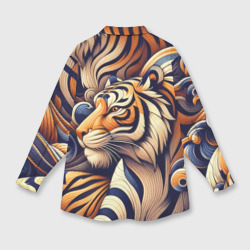 Рубашка с принтом Бенгальский тигр - паттерн для любого человека, вид сзади №1. Цвет основы: белый