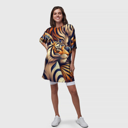 Платье с принтом Бенгальский тигр - паттерн для женщины, вид на модели спереди №3. Цвет основы: белый