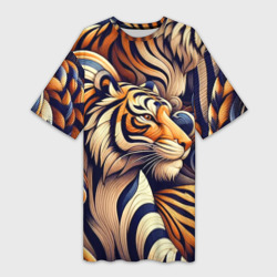 Бенгальский тигр - паттерн – Платье-футболка 3D с принтом купить