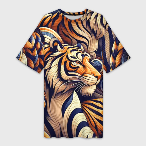 Платье-футболка с принтом Бенгальский тигр - паттерн, вид спереди №1