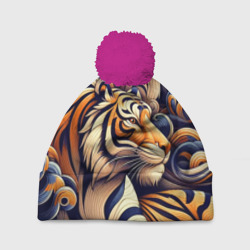 Бенгальский тигр - паттерн – Шапка 3D c помпоном с принтом купить